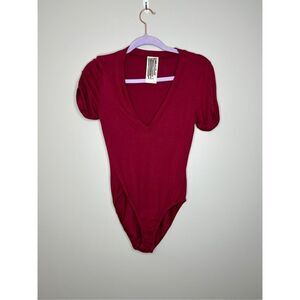 Free People Red V-Neck Bodysuit